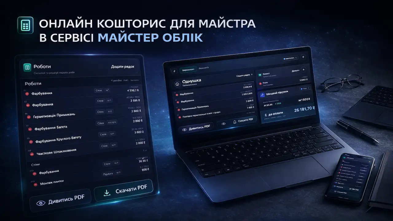Онлайн кошторис для майстра в сервісі Майстер Облік