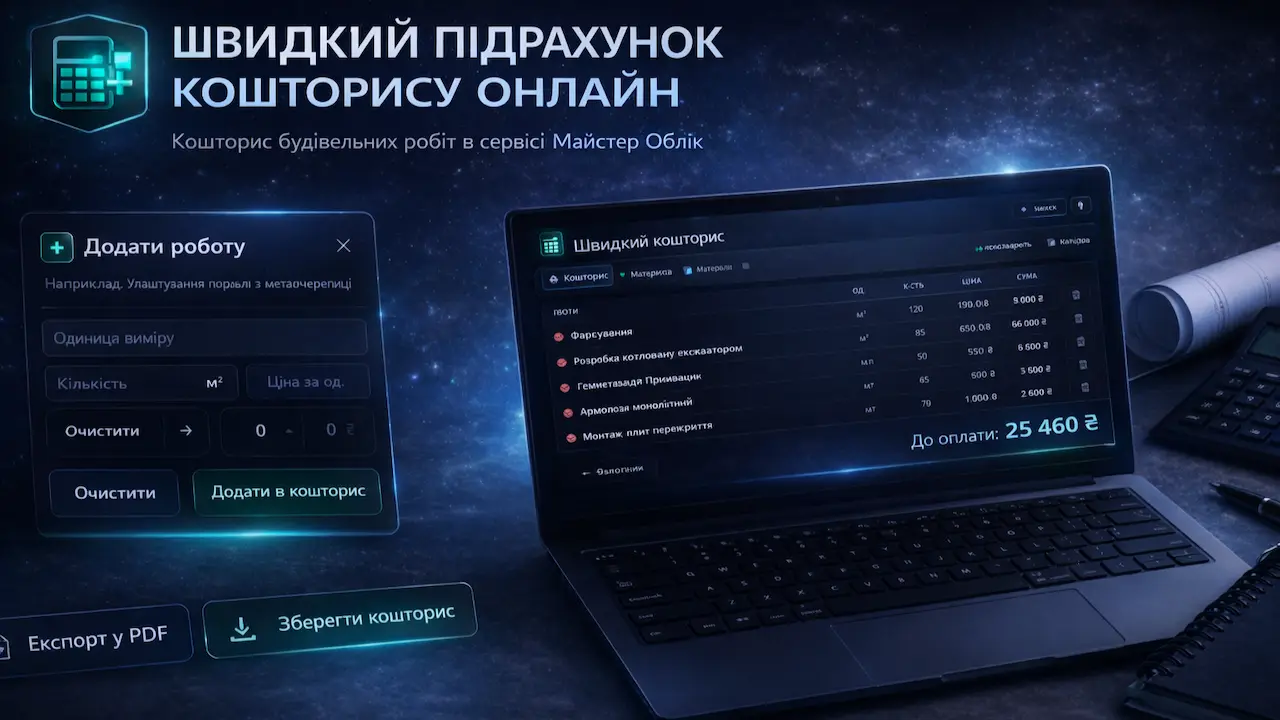 Швидкий підрахунок кошторису онлайн