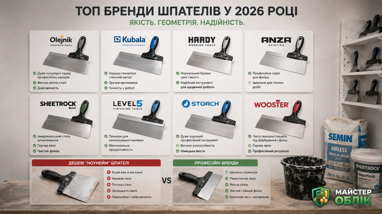 Популярні бренди професійних шпателів для малярів у 2026 році