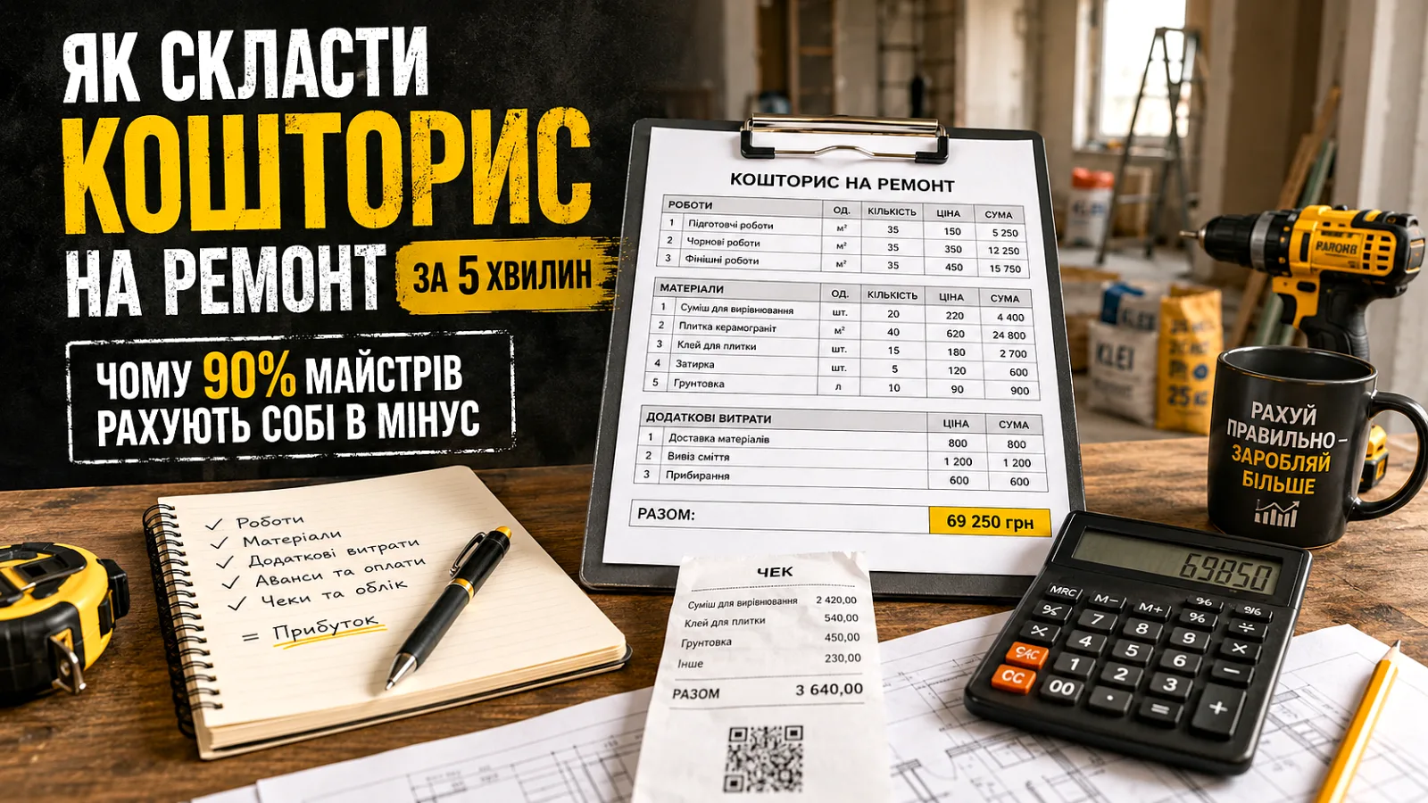 Як скласти кошторис на ремонт за 5 хвилин: чому 90% майстрів рахують собі в мінус